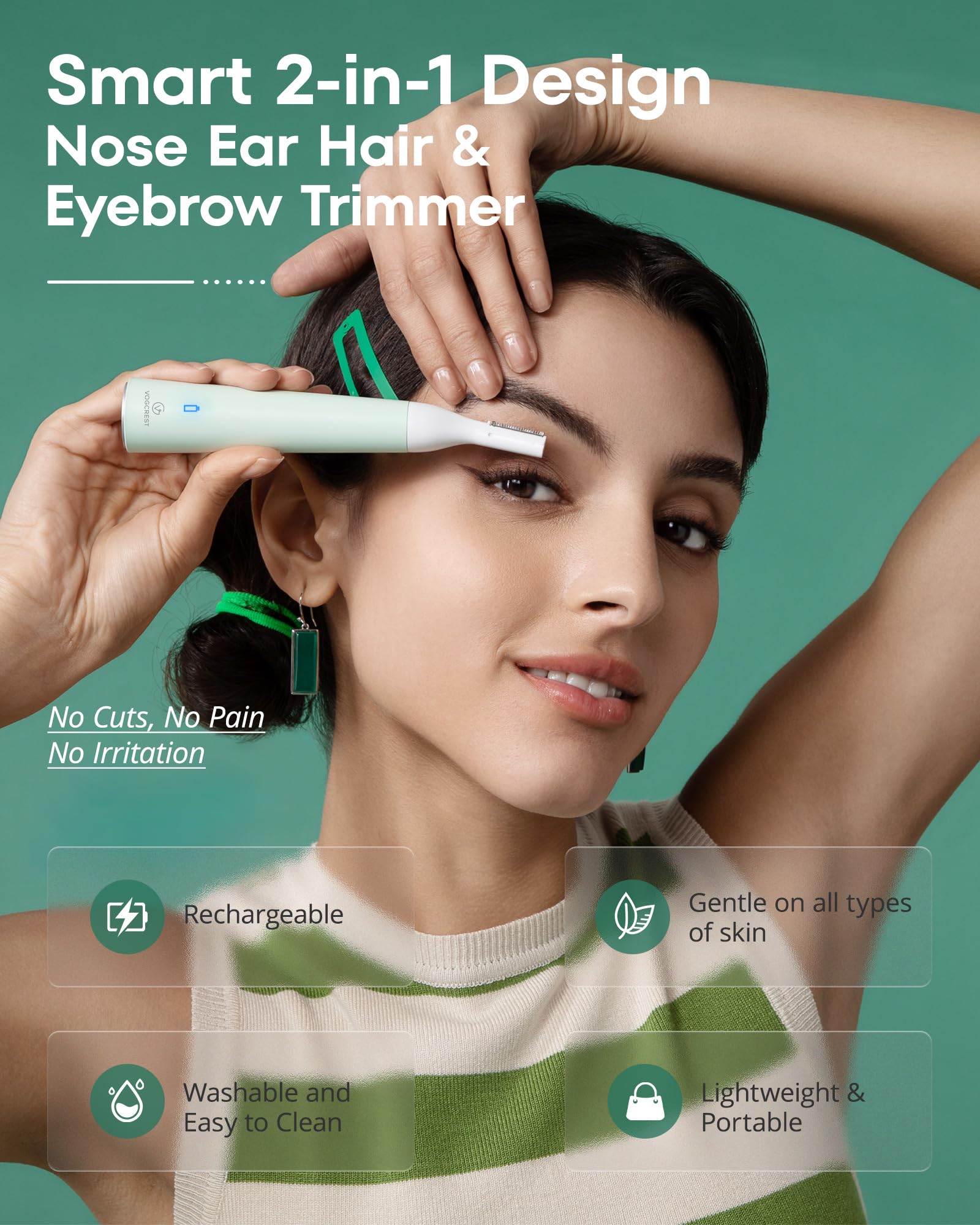 VG VOGCREST Rasoio per naso da donna: rasoio ricaricabile 2 in 1 per sopracciglia (verde)