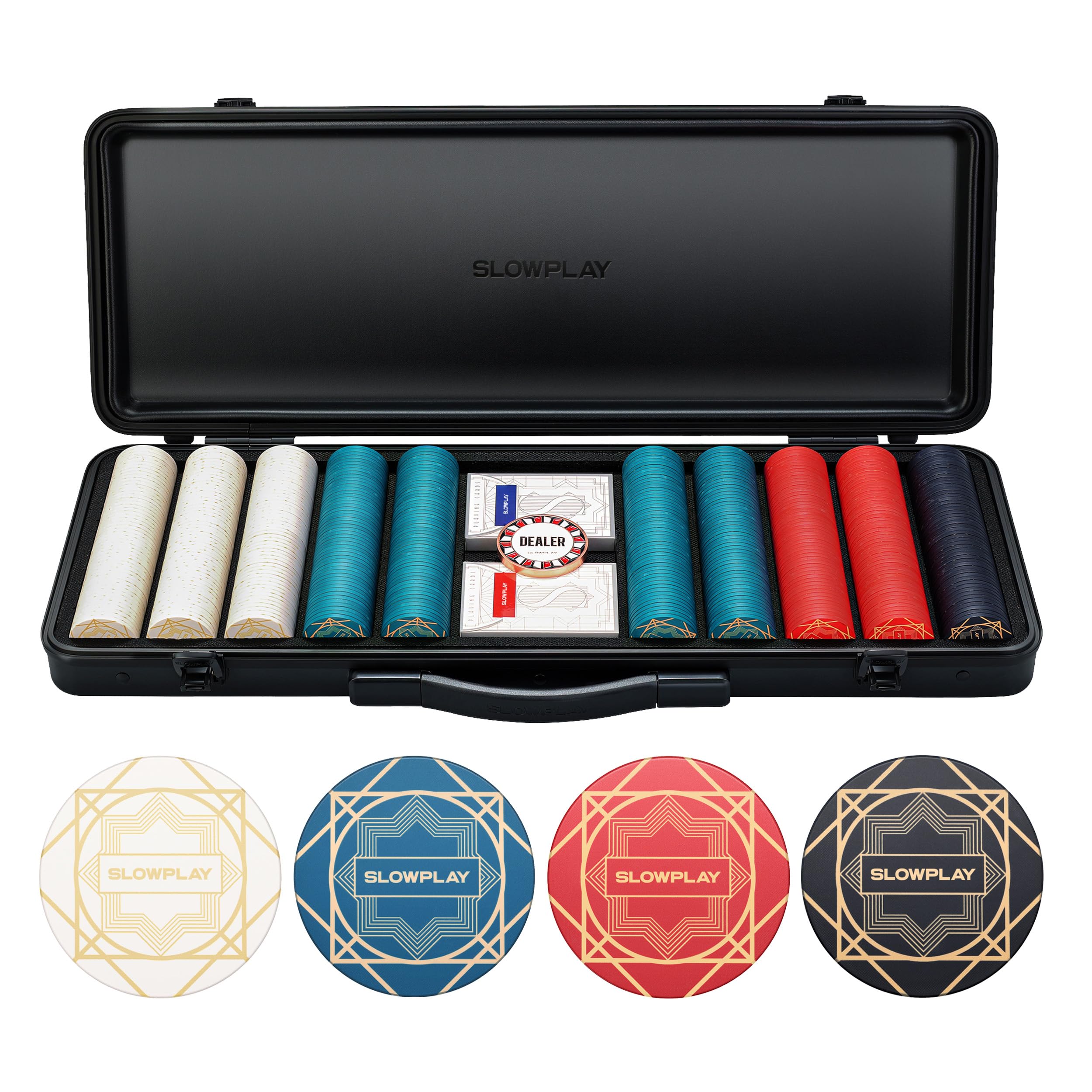 SLOWPLAY Nash Ceramic Poker Chips Set, 500 PCS [Blank Chips], 43mm&12g Each | Features a High-end Chip case with Extra Durable German Polycarbonate Shell
