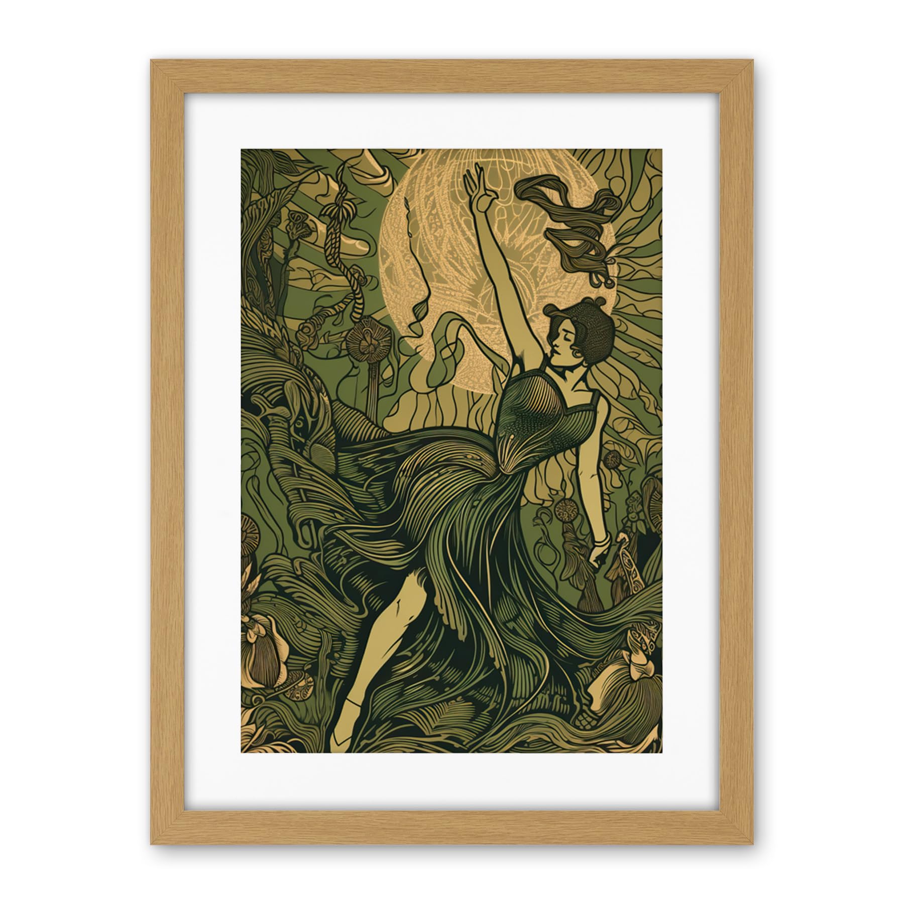 Artery8 Boho Ballerina Dancing with the Forest Moon Artwork Framed Wall Art Print 18X24 Inch