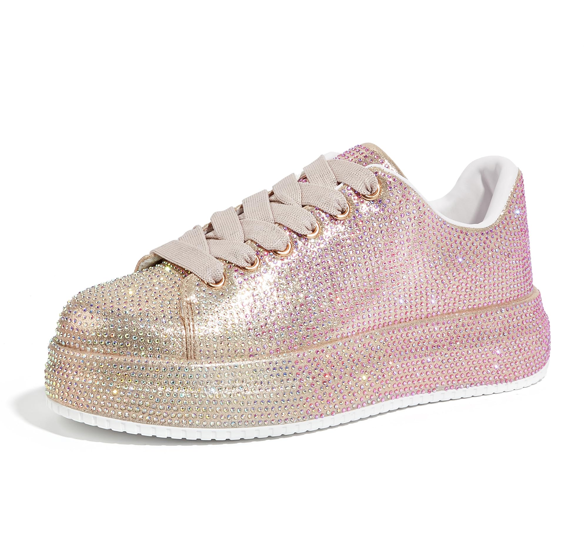 LUCKY STEP Rhinestone Platform Sneakers for Women