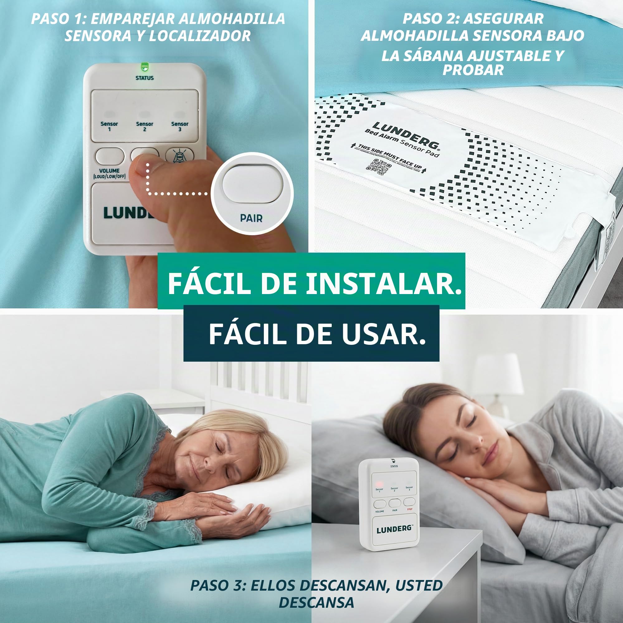 Lunderg Alarma de cama para adultos mayores, almohadilla de sensor inalámbrica (10 x 30 pulgadas), buscapersonas y prevención de caídas para ancianos y pacientes con demencia