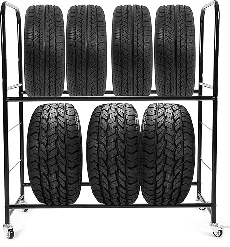 KUAFU Estante de almacenamiento de neumáticos de 45 pulgadas de alto x 20 pulgadas de profundidad x 46 pulgadas de ancho, estante de acero con
