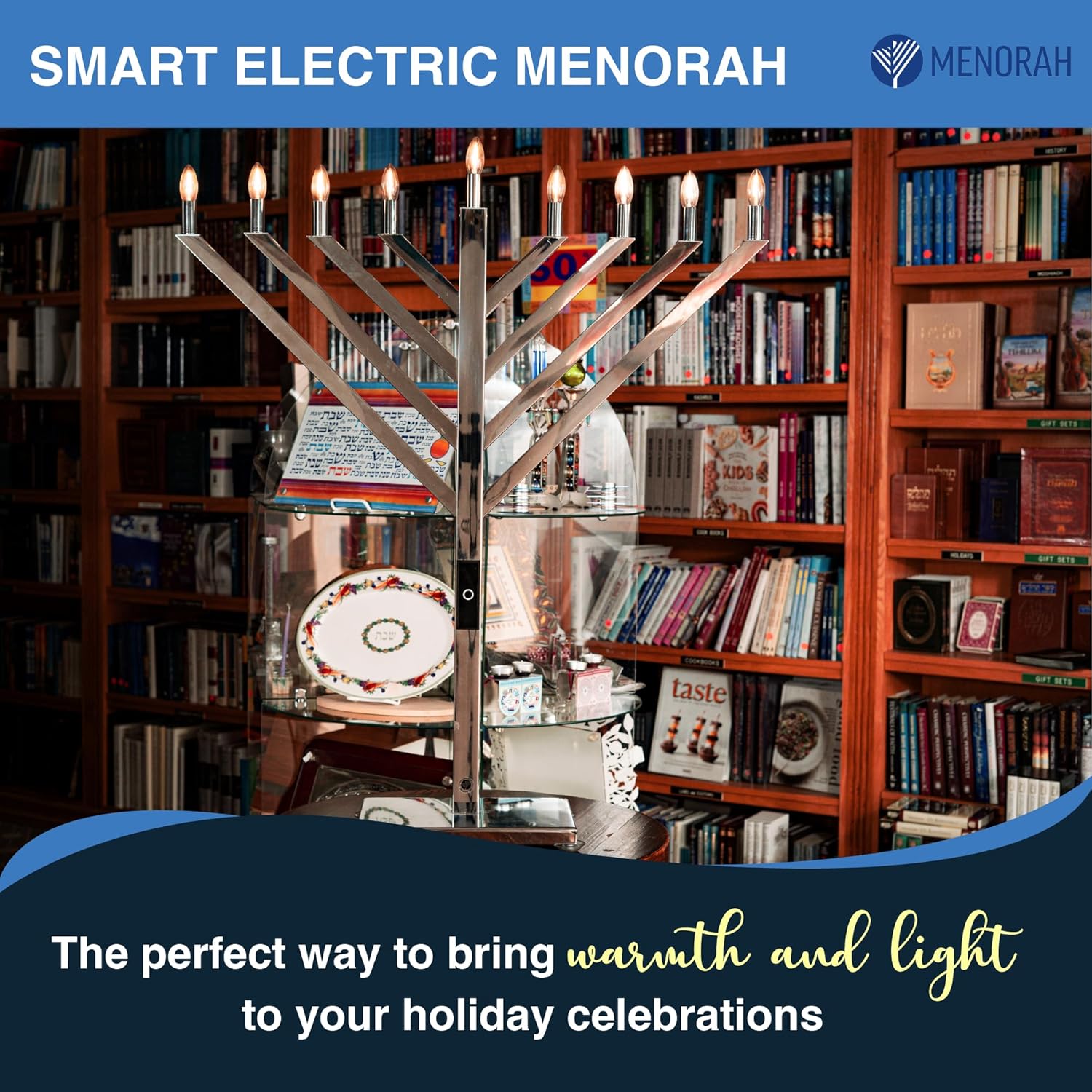 3 FT LED Electric Menorah - Bright LED Lights W/Sequential Lighting | Easy Set Up | Touch Pad Control | Holiday Decoration for The Office, Home or Outdoor Displays