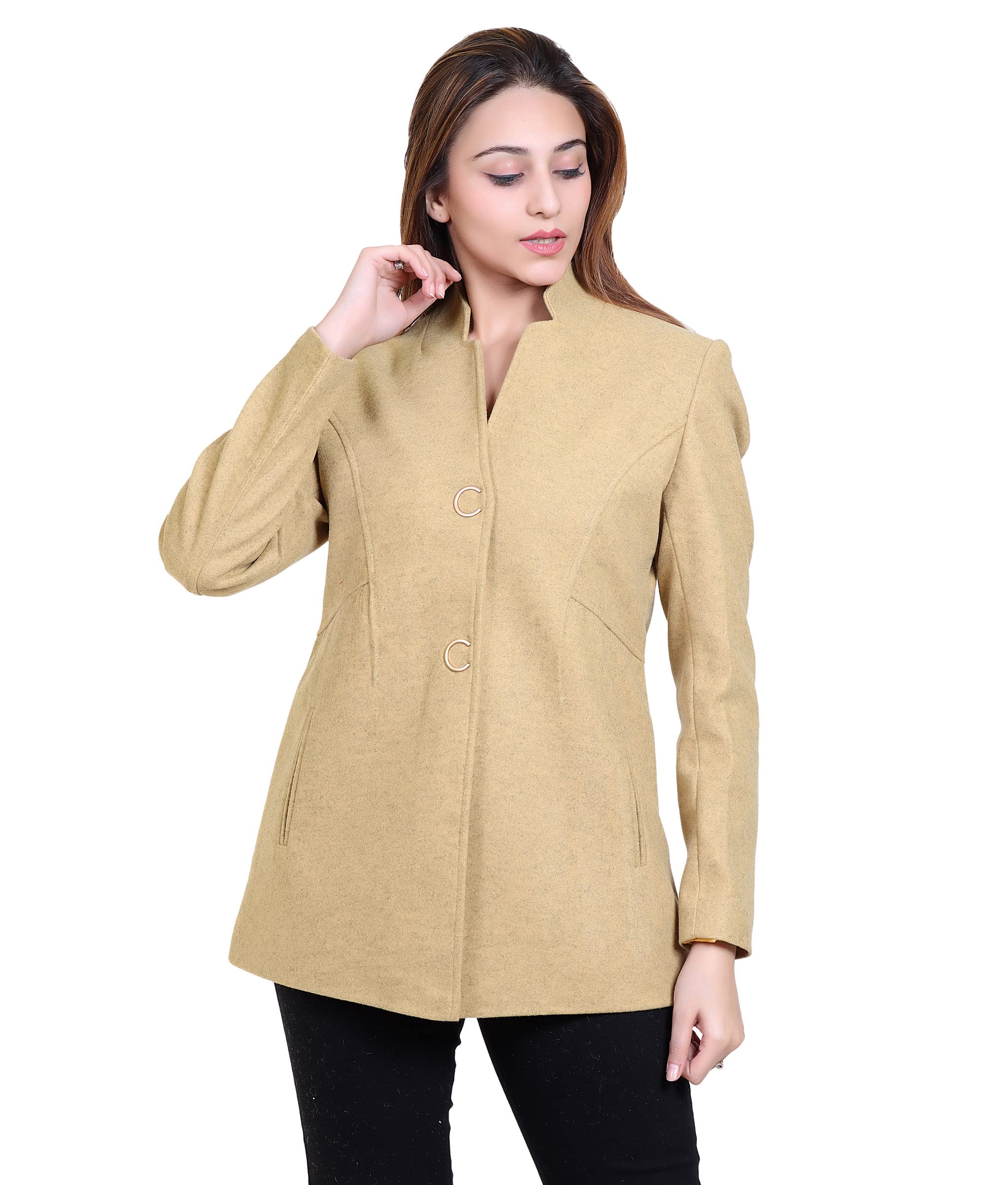 comfy sparrow Women Stylish Star Collar C Button Designed Single Breasted Winter Long Coat-picture-5