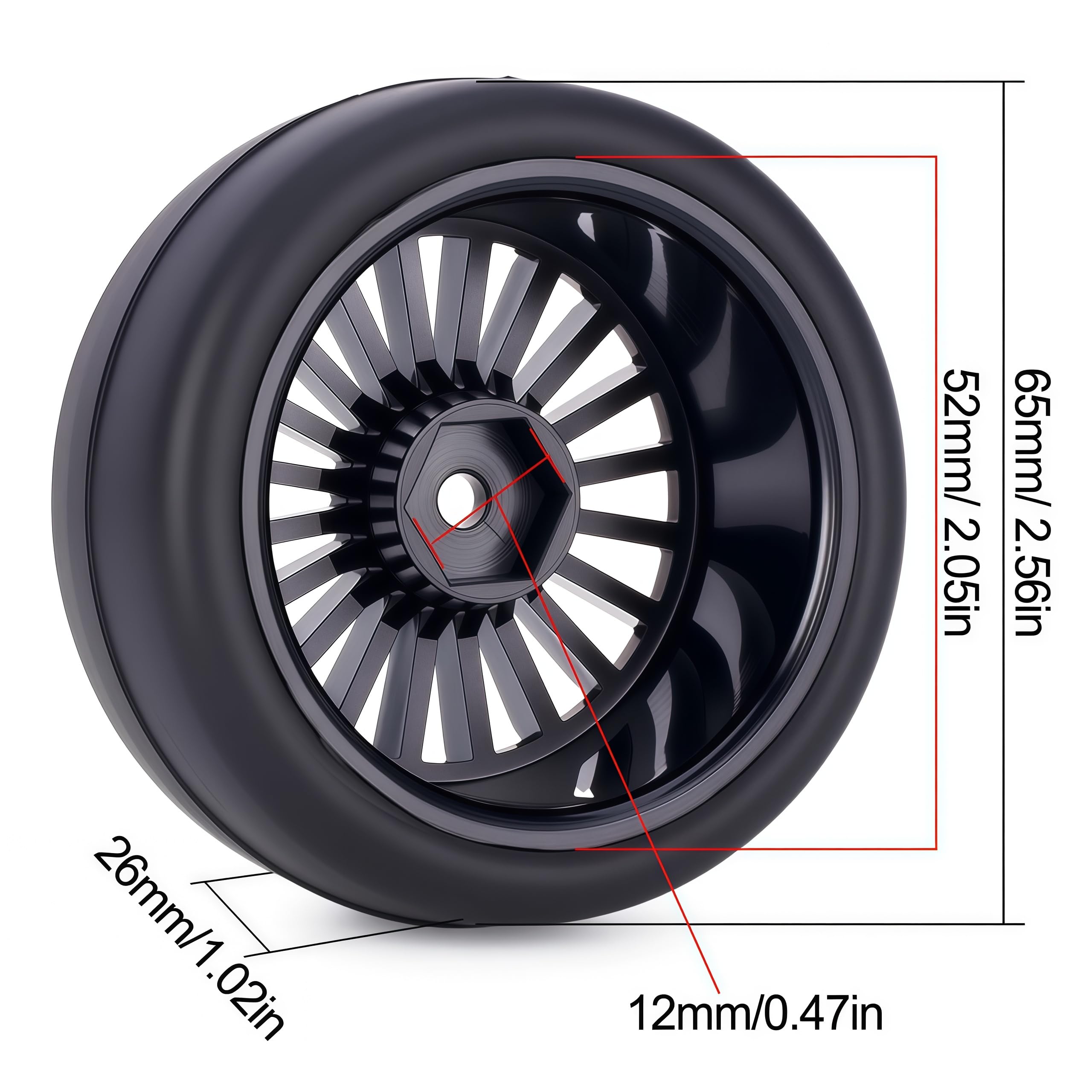 Amazon.co.jp: 4個 1/10 RCホイールとタイヤセット、65x26mm 接着済み