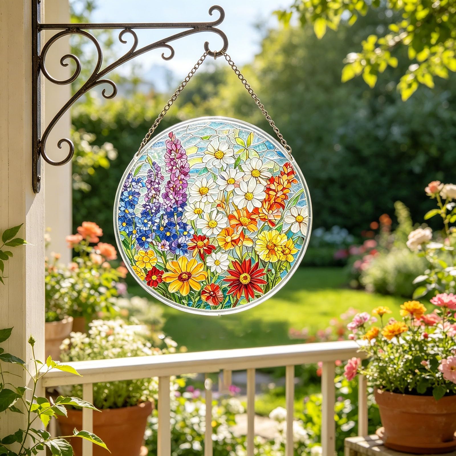 Acrylic Puzzles Suncatcher Window Hanging - 83 Pieces 7.4 Inch Stained Glass Sun Catcher Puzzle Farmhouse Decorations for Home Garden Patio, Birthday Gifts for Mom Women Adults (Garden) - 4