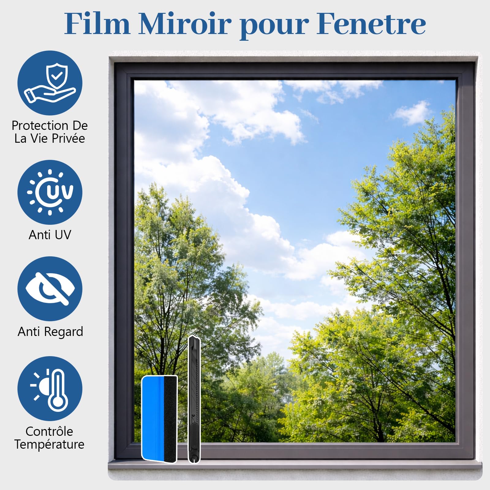 Film Fenetre Anti Regard Anti Chaleur 44.5x200cm Adhésif Occultant Miroir Anti UV Protection Vie Privée