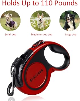 Upgraded Retractable Dog Leash, 16 Extra Long Tangle-Free Reflective Nylon, Small to Medium Dogs up to 110lbs, Waste Bags and Dispenser Included (Red)