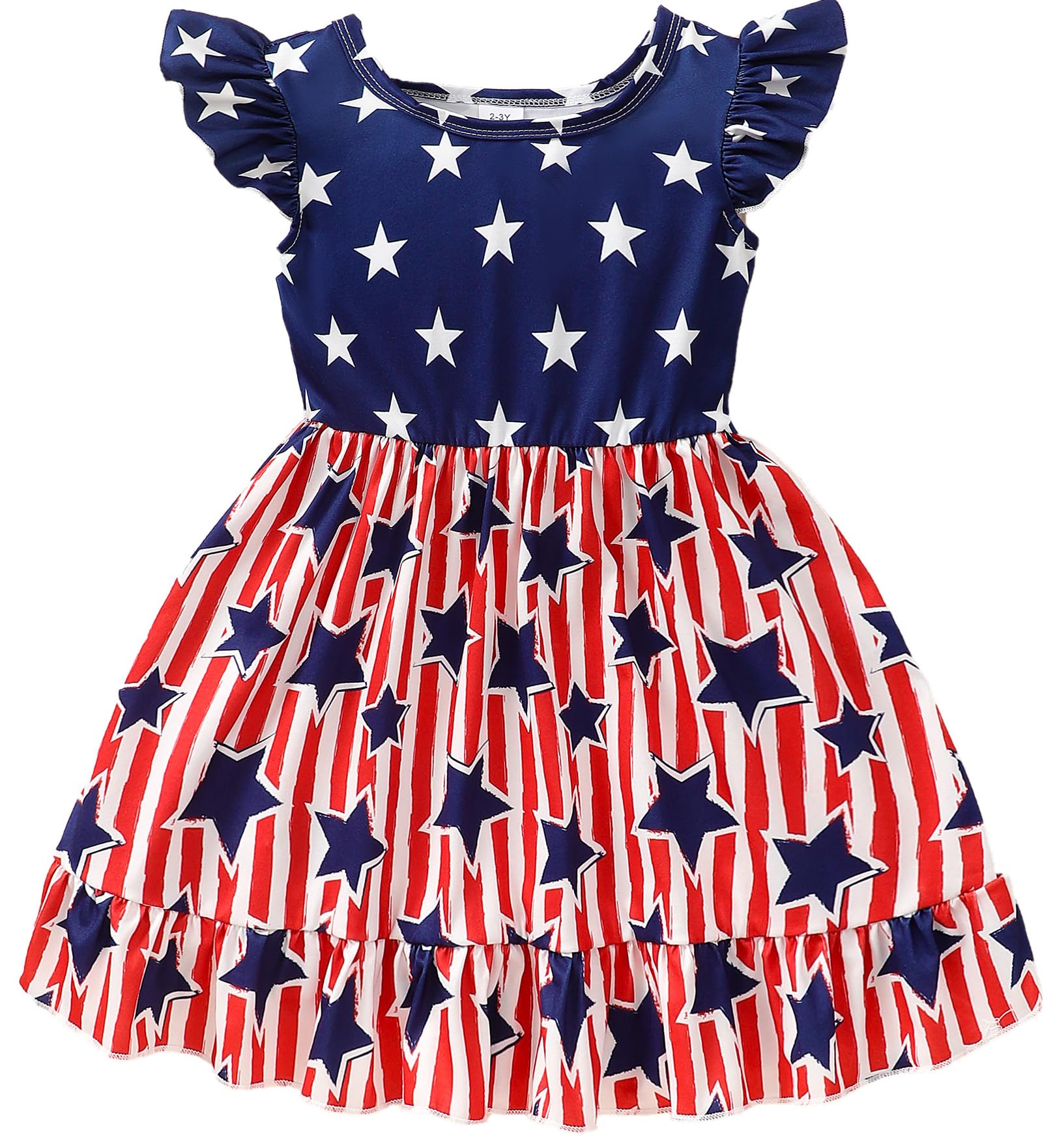 Baby Girls 4th of July Dress Kids American Flag Patriotic Stars Striped Dresses Toddler Independence Day Outfits 1-8 Years