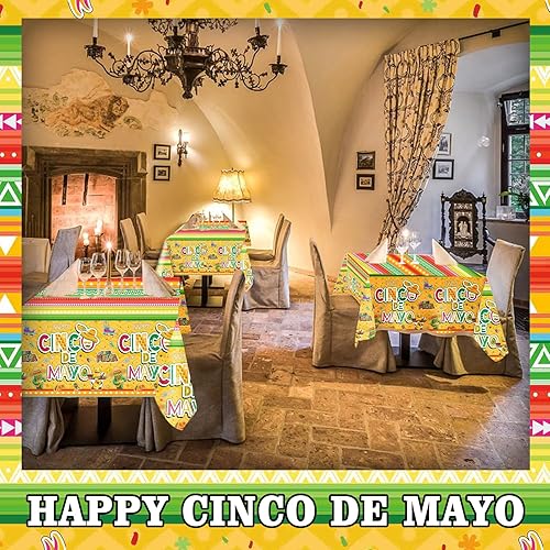 Miniatura 4 de PARSUP Mantel desechable para fiestas del Cinco de Mayo, 2 unidades, 108 x 54 pulgadas, mantel temático de México, decoración de mesa impermeable de