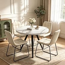 34.6" Round Dining Table Set for 4, Modern Kitchen Coffee Table Set, White