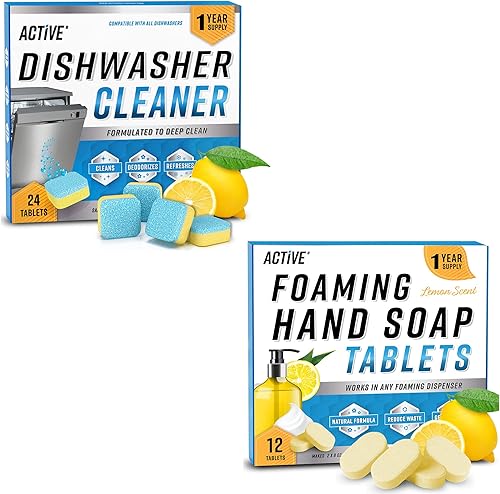 Paquete de 36 pastillas de jabón de manos espumosas y limpiador de lavavajillas Incluye 12 meses de suministro de lavavajillas limpiador de