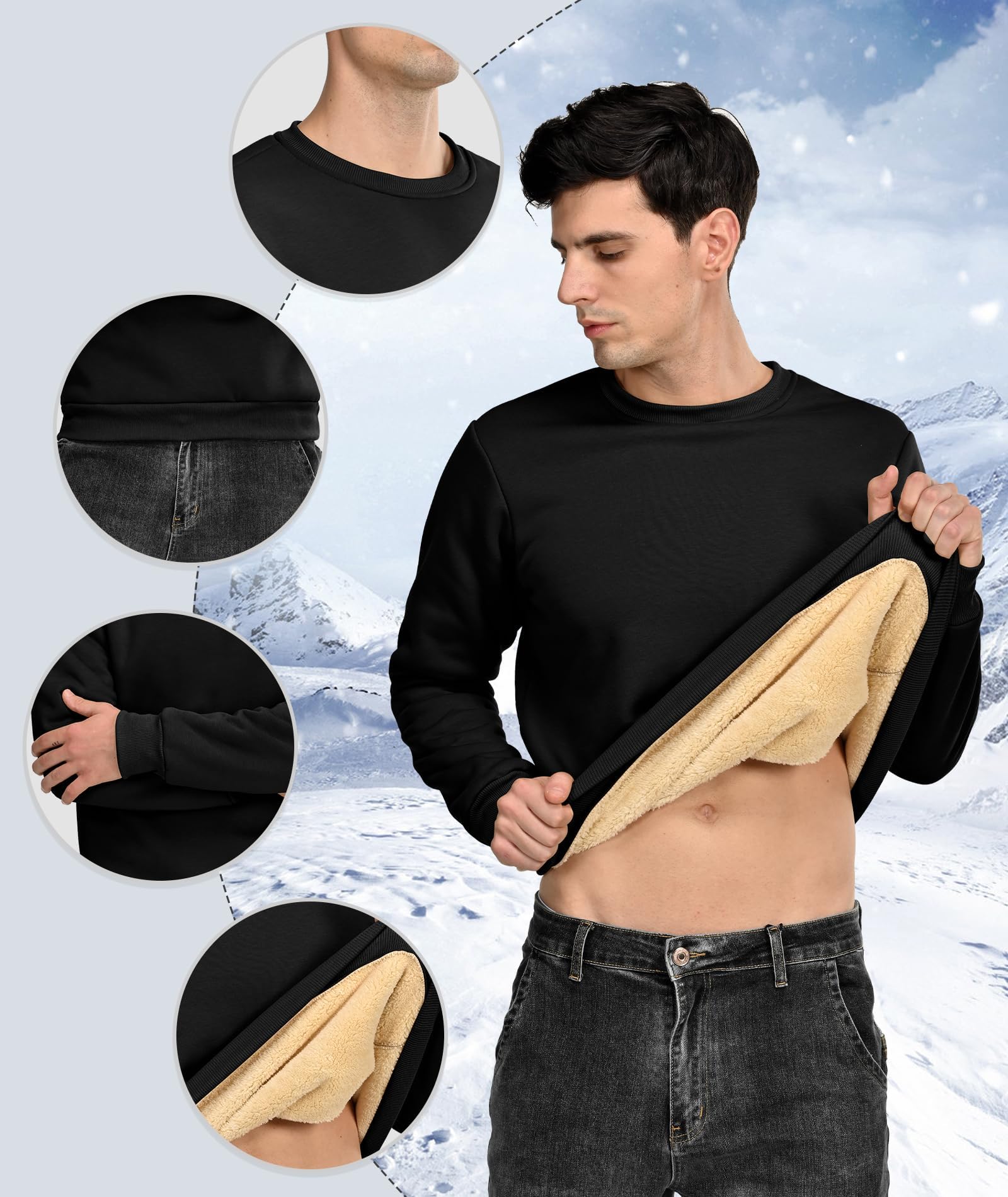 HFDWYJ Felpa Uomo Senza Cappuccio Inverno Girocollo Termico Foderato in Pile