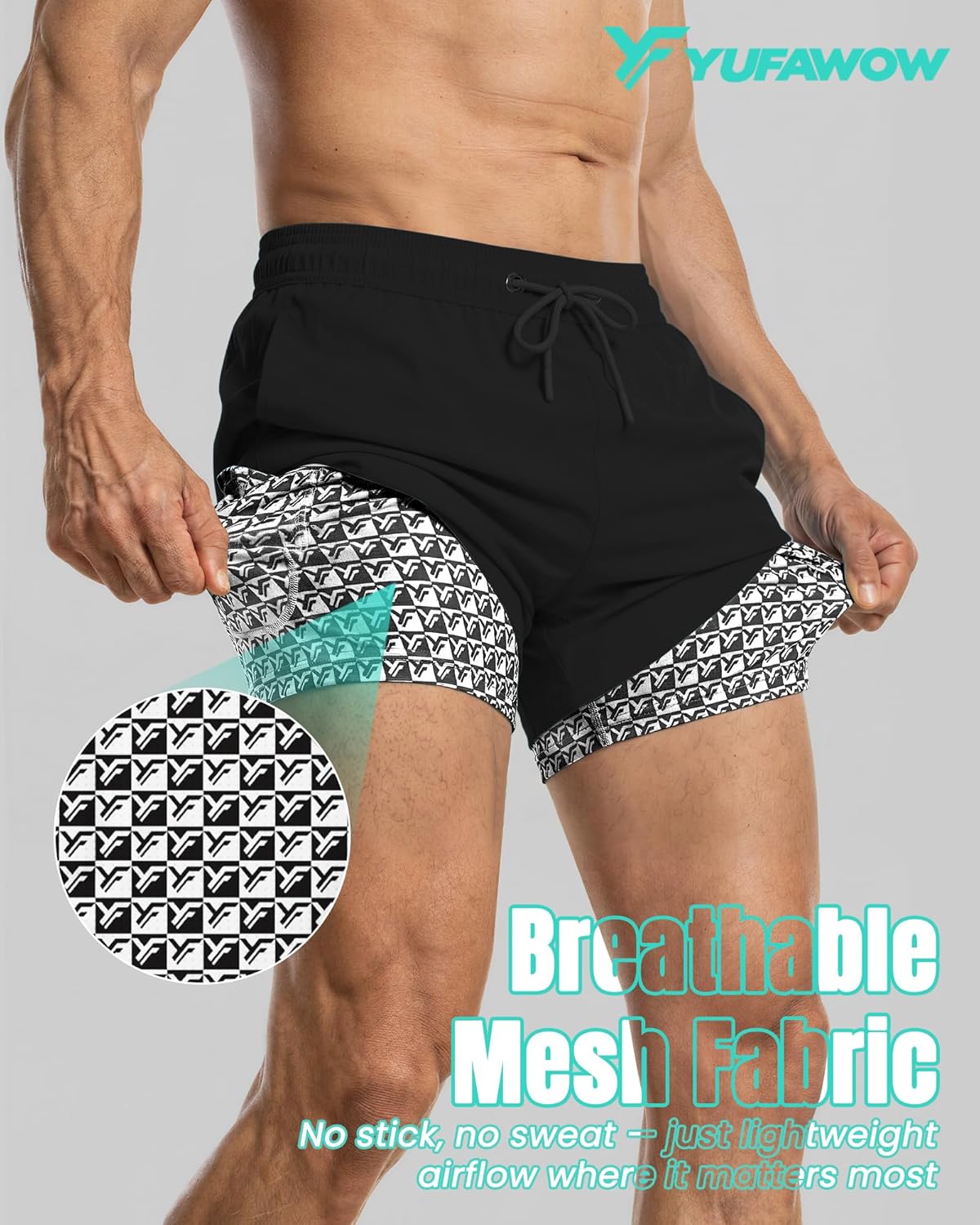 7 Inch Men Swim Trunks with Compression Liner Quick Dry Drawstring Male Swimtrunks for Beach Summer Water Park - Image 5