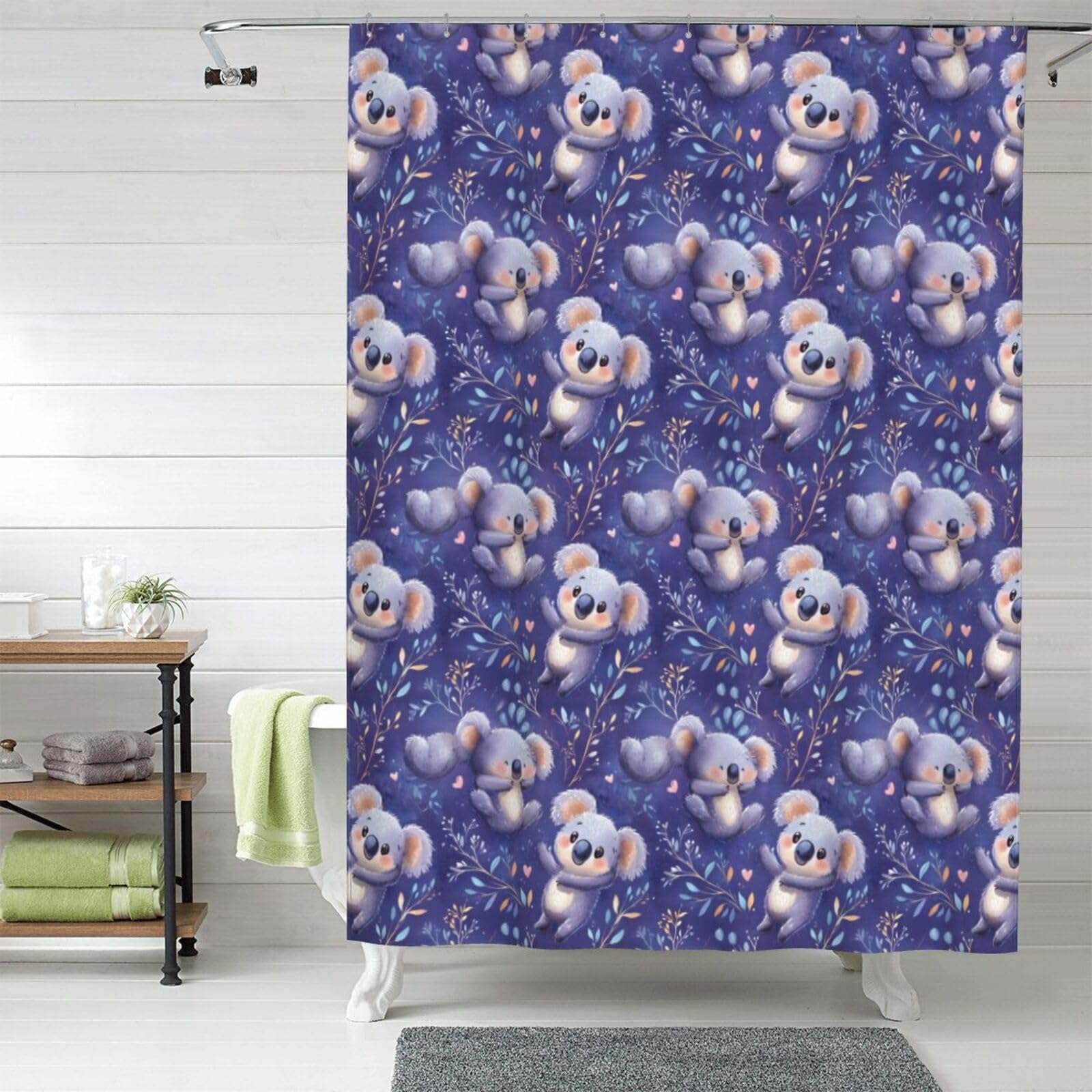 Rideau de douche tissu opaque anti-éclaboussures 152x183 motif koala mignon