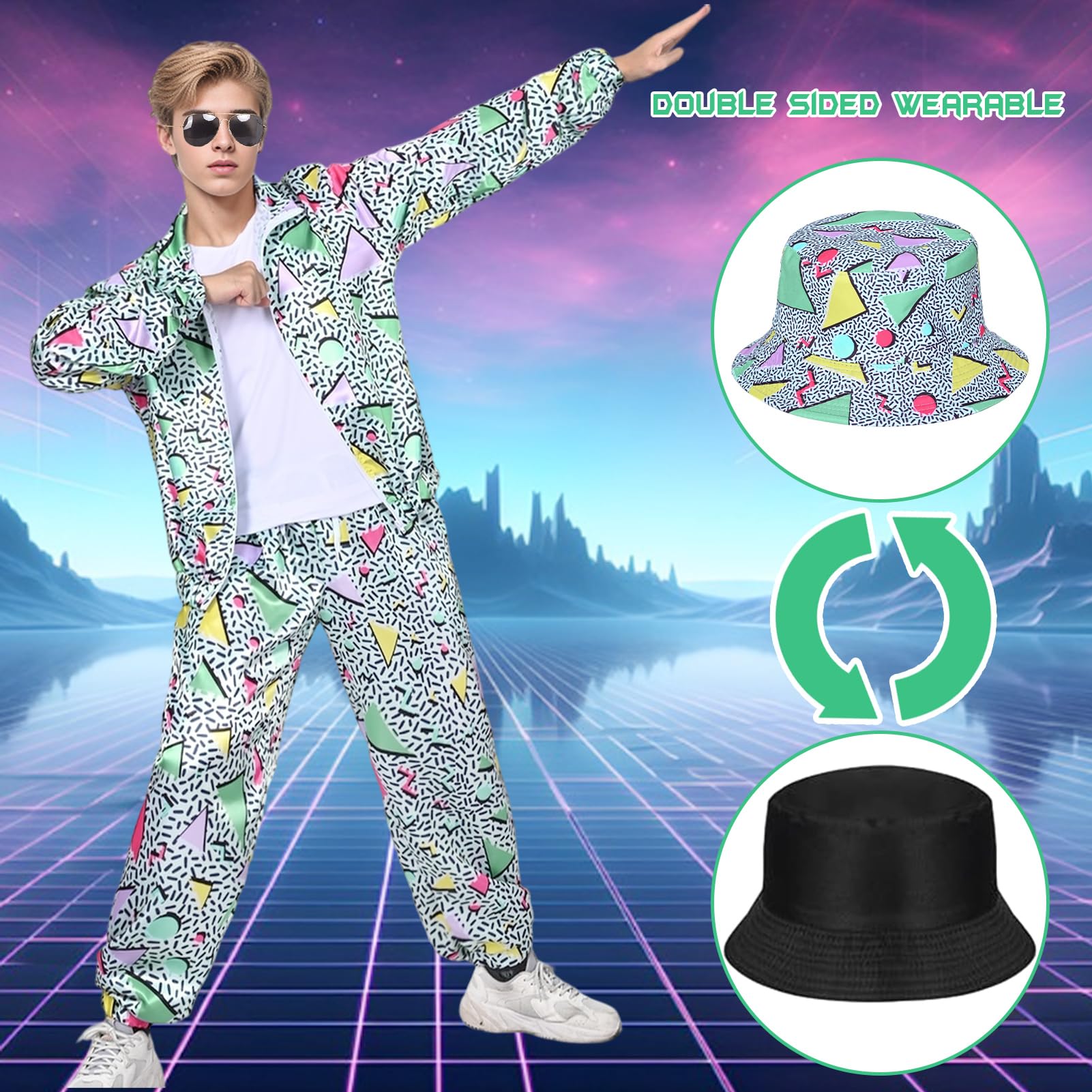 Chándal retro de los años 80 y 90 Chaqueta de Hip Hop Accesorios de Discoteca Rompevientos para Hombres y Mujeres Carnaval Fiesta de Halloween Cosplay