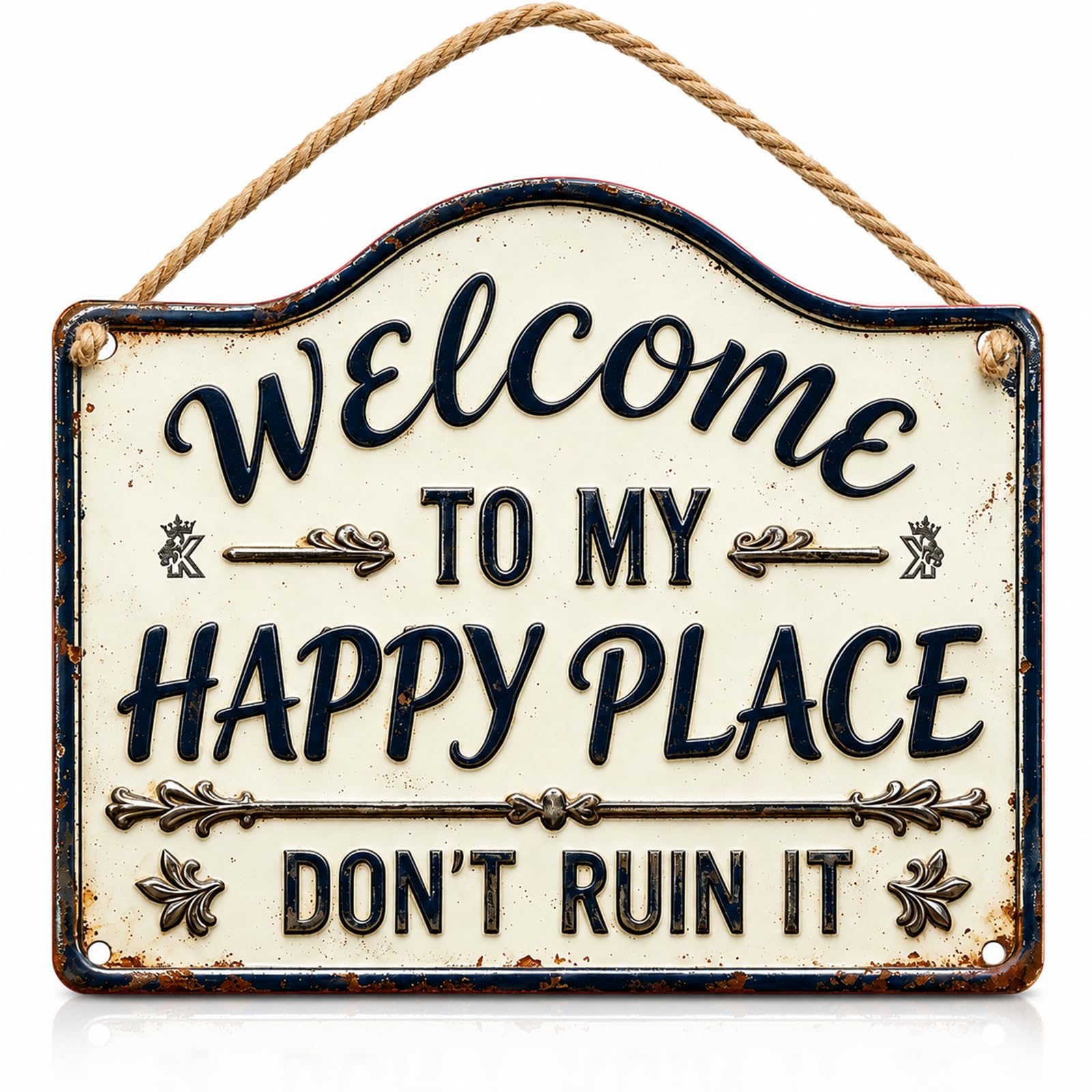 My Happy Place Wooden Sign, 25 x 20 cm/9.8 × 7.9 in Light Brown Hanging Plaque with Rope, Vintage Wall Art Decoration for Home Bar, Kitchen and Front Door, 1 Pc