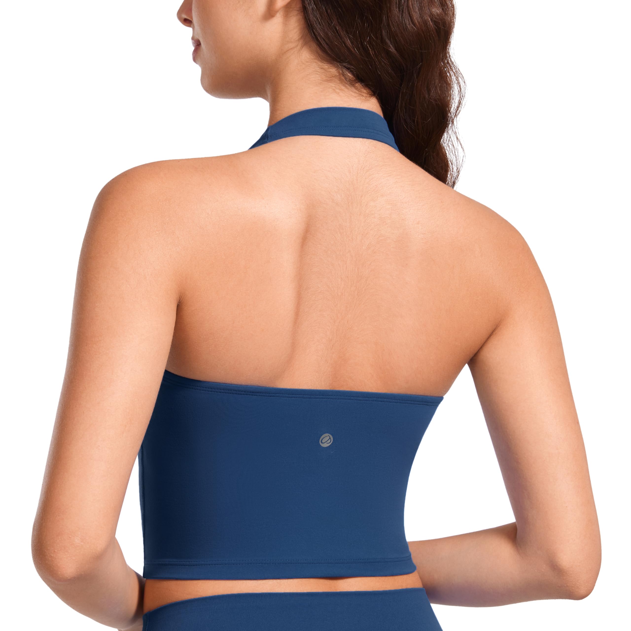 CRZ YOGA Butterluxe Women's Halter Neck Sports Bra Padded Longline Yoga Bras Wor