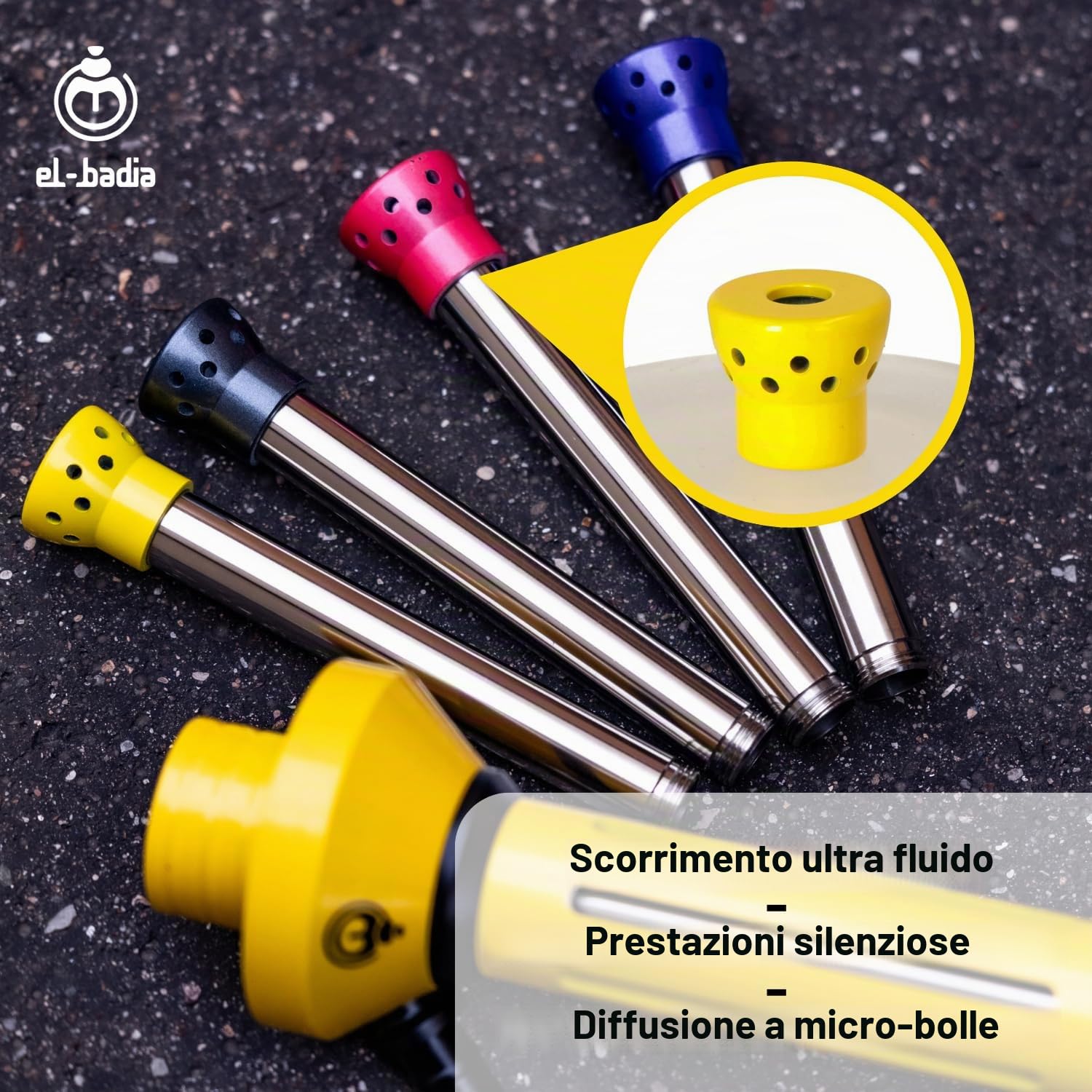 EL-BADIA® Fusion Shisha – 46 cm – Grande Shisha Moderna in Alluminio con Vaso in Vetro, Diffusore Removibile, Purga 360°, Tubo e Braciere in Silicone – Narghilè Premium – Set Completo (Yellow)