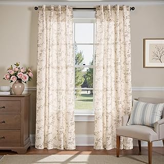 jinchan Linen Floral Curtains 84 Inch Farmhouse Country Flower Drapes Ru...