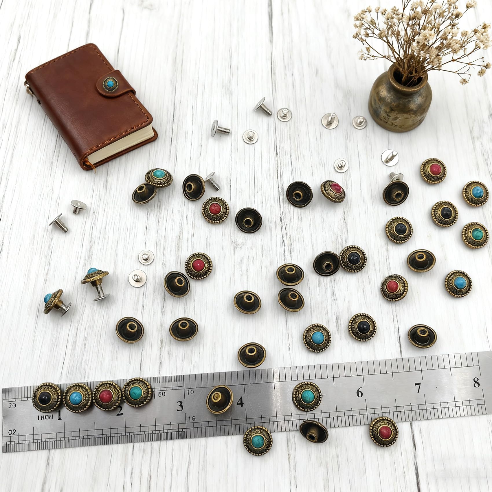 Mingchen 40 sztuk retro imitacja turkus duże oko rzeźba dekoracyjne Concho guziki metalowe odlewy conchos wkręcane nity bagaż DIY akcesoria skórzane
