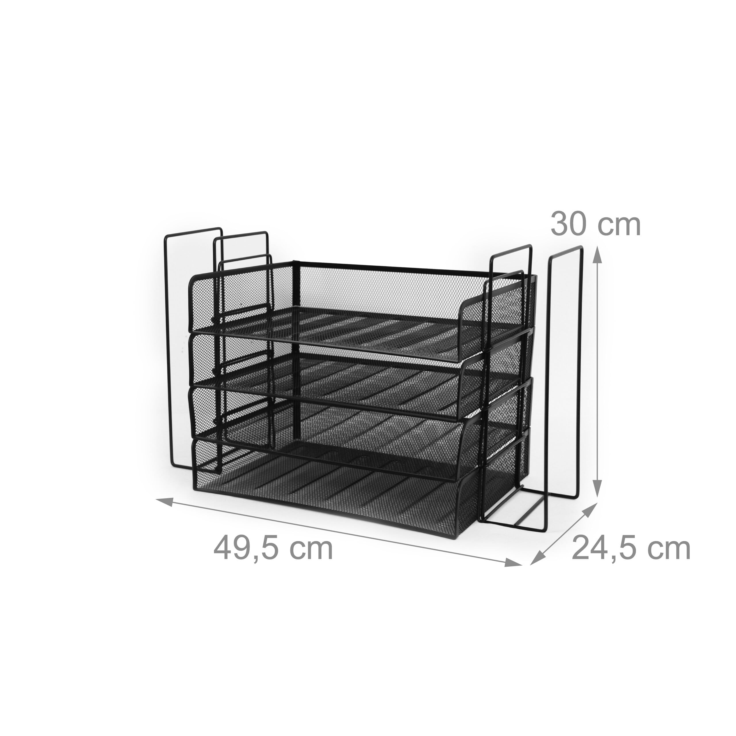 Porte-Documents Relaxdays métal A4, 4 Compartiments, 2 Porte-revues, HxLxP 30 x 49,5 x 24,5 cm, Organiseur Bureau, Noir