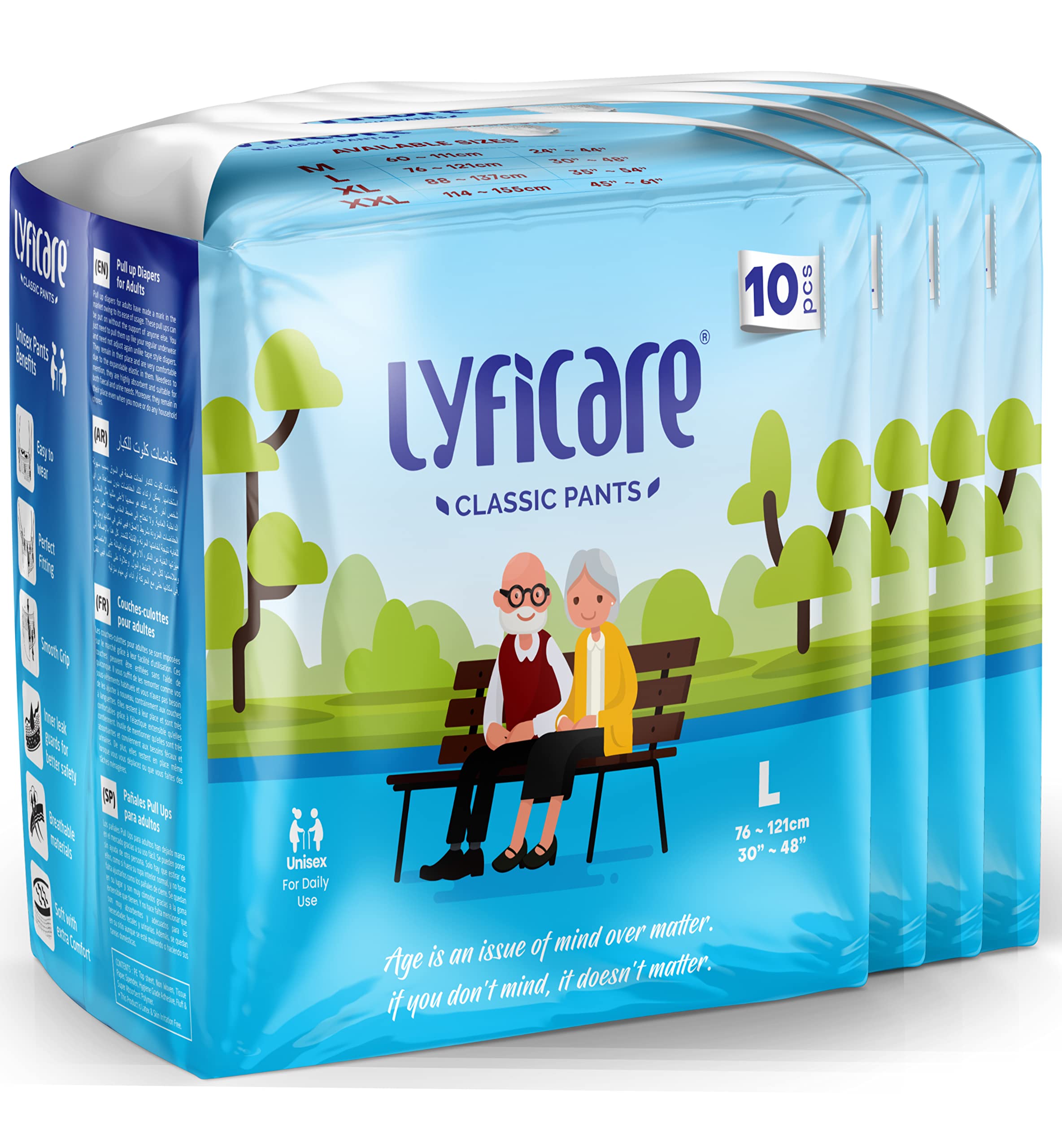 Lyficare Classic Adult Diaper Large Size (L) - 40 Units (Pack of 4) | Unisex Diapers Pants Style | Waist (75-100 cm) | Wetness Indicator, Super Absorb, 360° Protection & 0% Leakage | For Men & Women-image-16