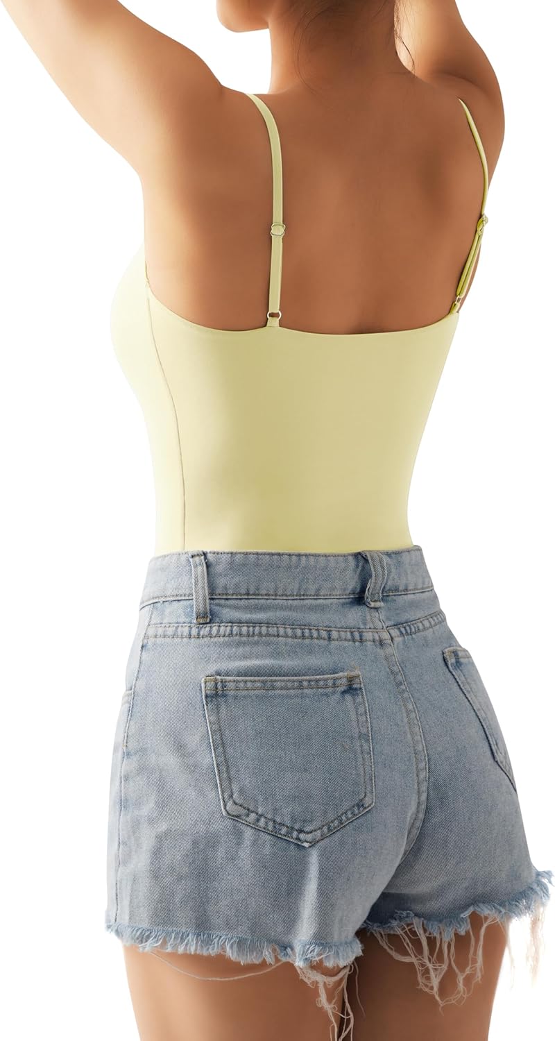 SUUKSESS Women Sexy Square Neck Thong Bodysuit Backless Cami Bodysuit Top - Image 4