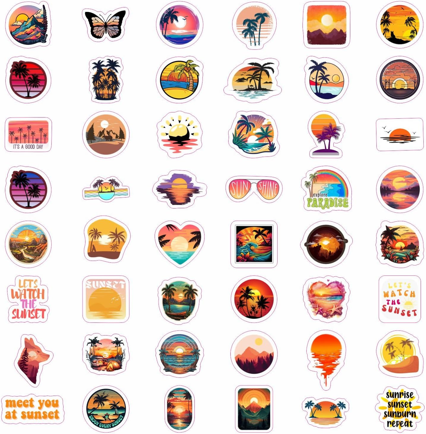100Pcs Sunset Stickers - Beach Stickers, Sun Decals, Summer Decals for Water Bottle and Laptop, Palm Trees Party Supplies & Decorations, Beachy Stuff, Gifts for Women & Men image 3