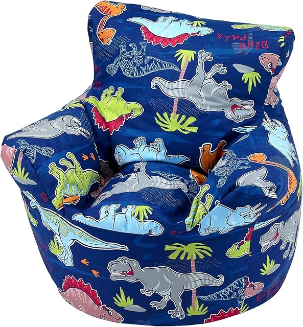 Childrens Bean Bag Chair 100% Cotton 7 Designs Childrens Bean Bag Chair Small (55x55x57cm) For 4-7 Years Dinosaur