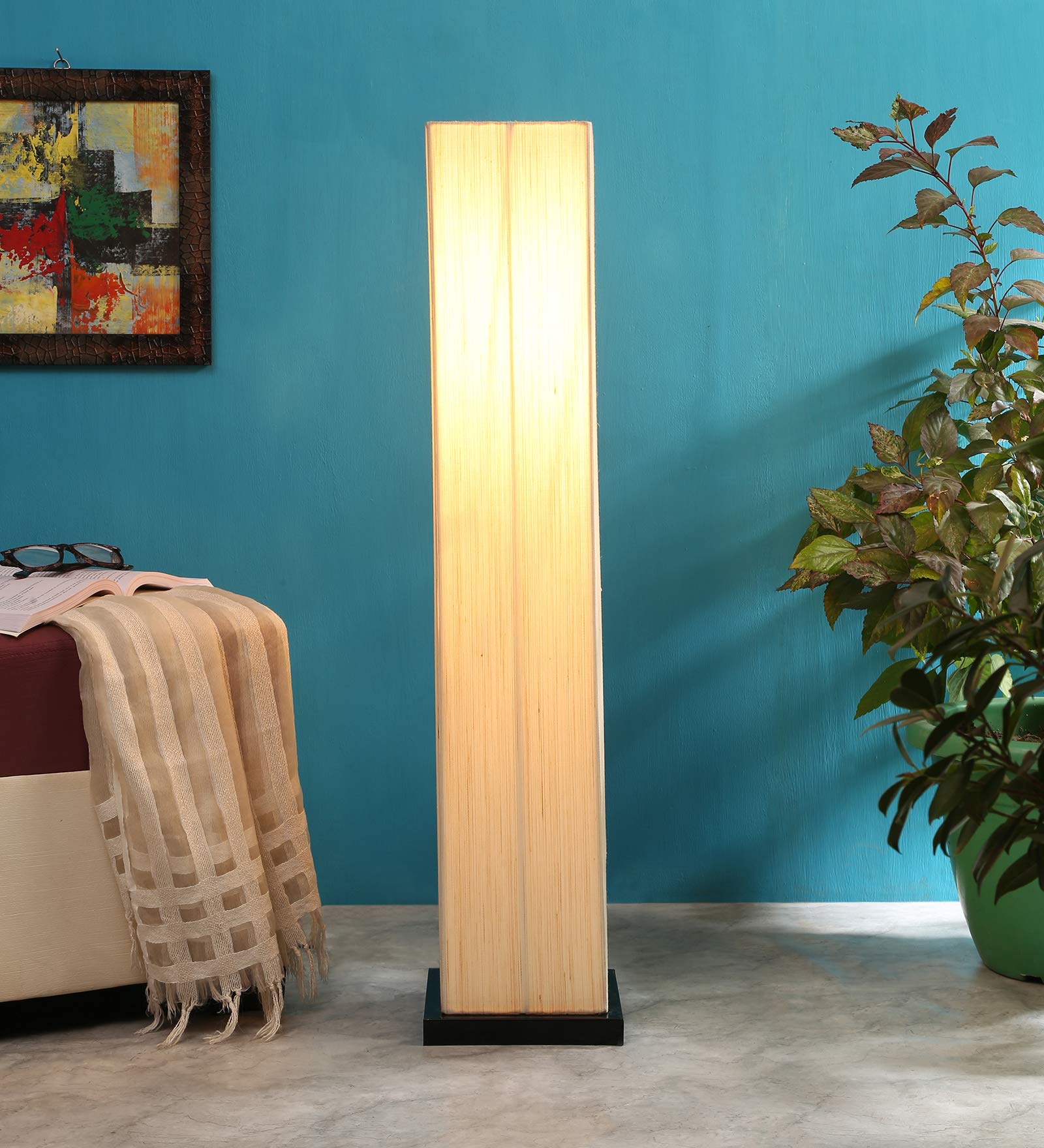 AMDHOME Off White Khadi Cotton Square Wood Floor Lamps (Off White,Khadi) 85-image-27