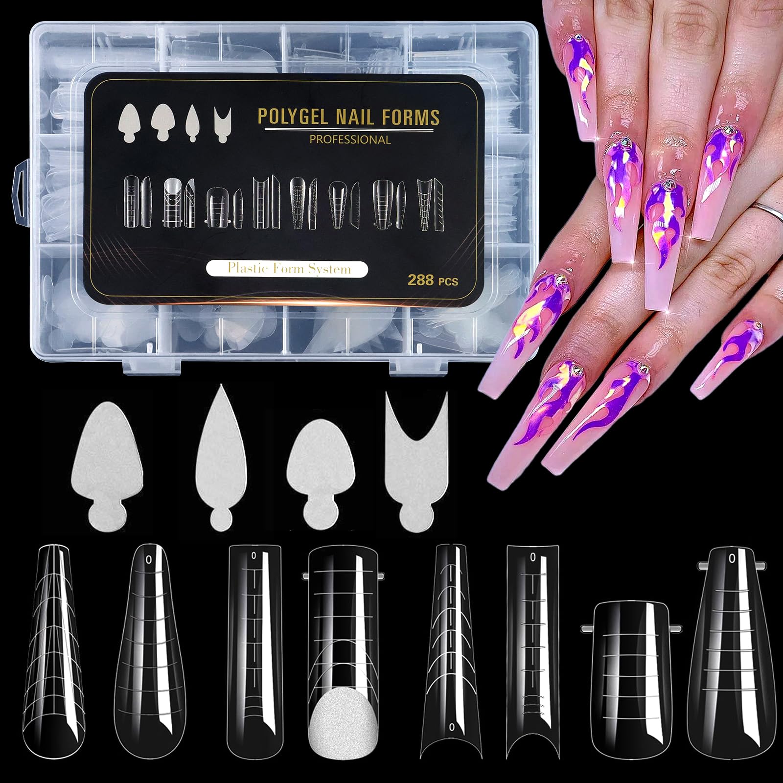 JSRQT 288 Pezzi Sistema per Unghie Dual Nail Form,Allungamento Unghie Finte Artificiali per Ricostruzione Unghie,8 Stili 12 Taglie Scala