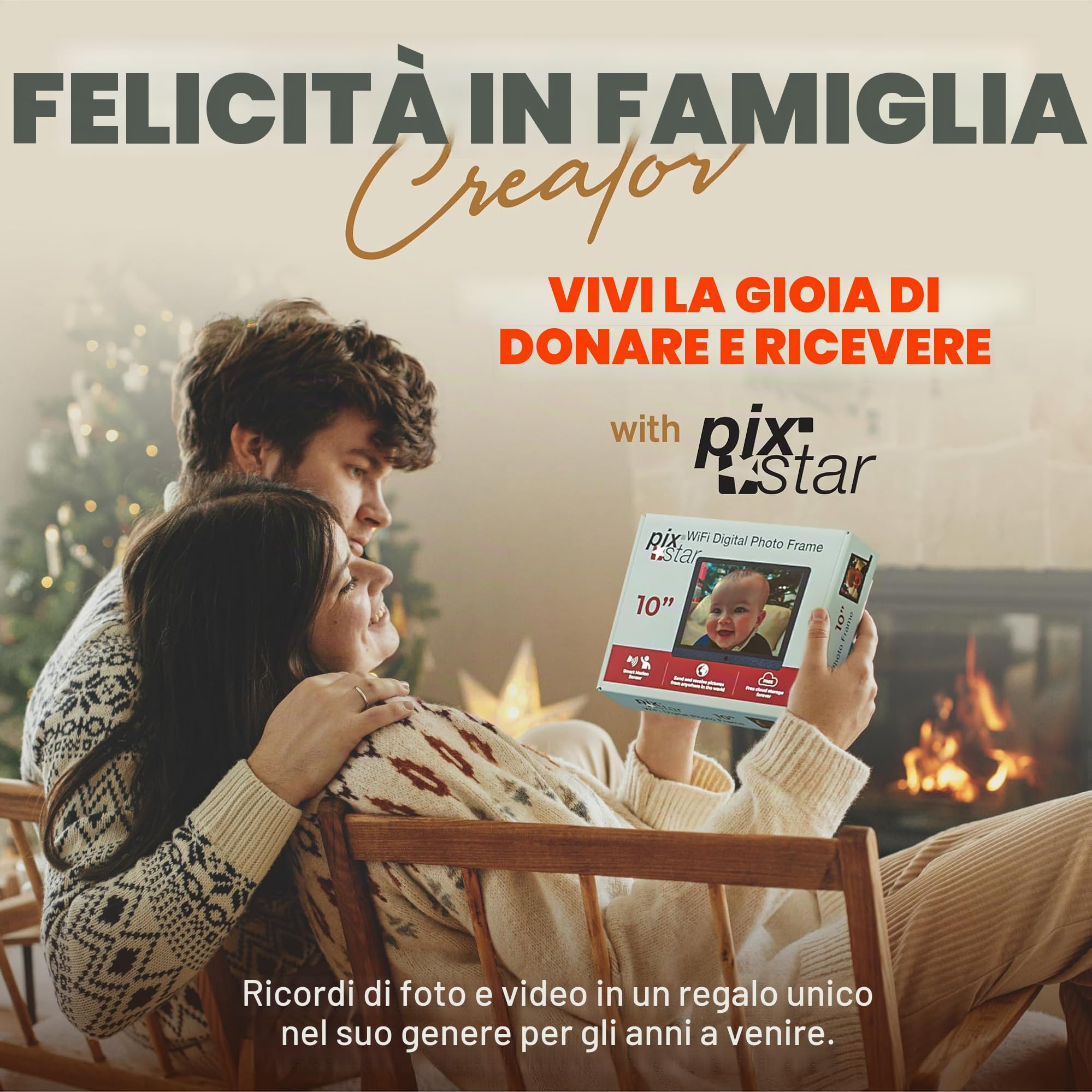 Cornice digitale WiFi da 10 pollici Pix-Star con indirizzo e-mail e archiviazione cloud gratuita | Regalabilissima per i nonni | display IPS | Sensore di movimento | Semplice installazione