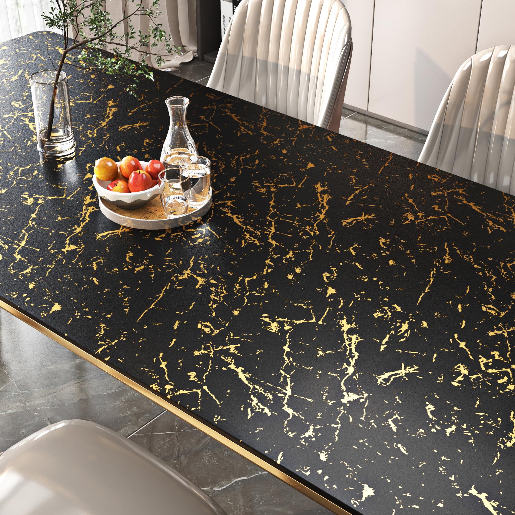 FunStick 60CMx5M Papel Pintado Pared Marmol Vinilo Adhesivo Negro y Dorado Vinilo Marmol Autoadhesivo Muebles Papel Adhesivo Encimera Cocina Vinilos Autoadhesivos Pared Cocina Baño Negro y Dorado