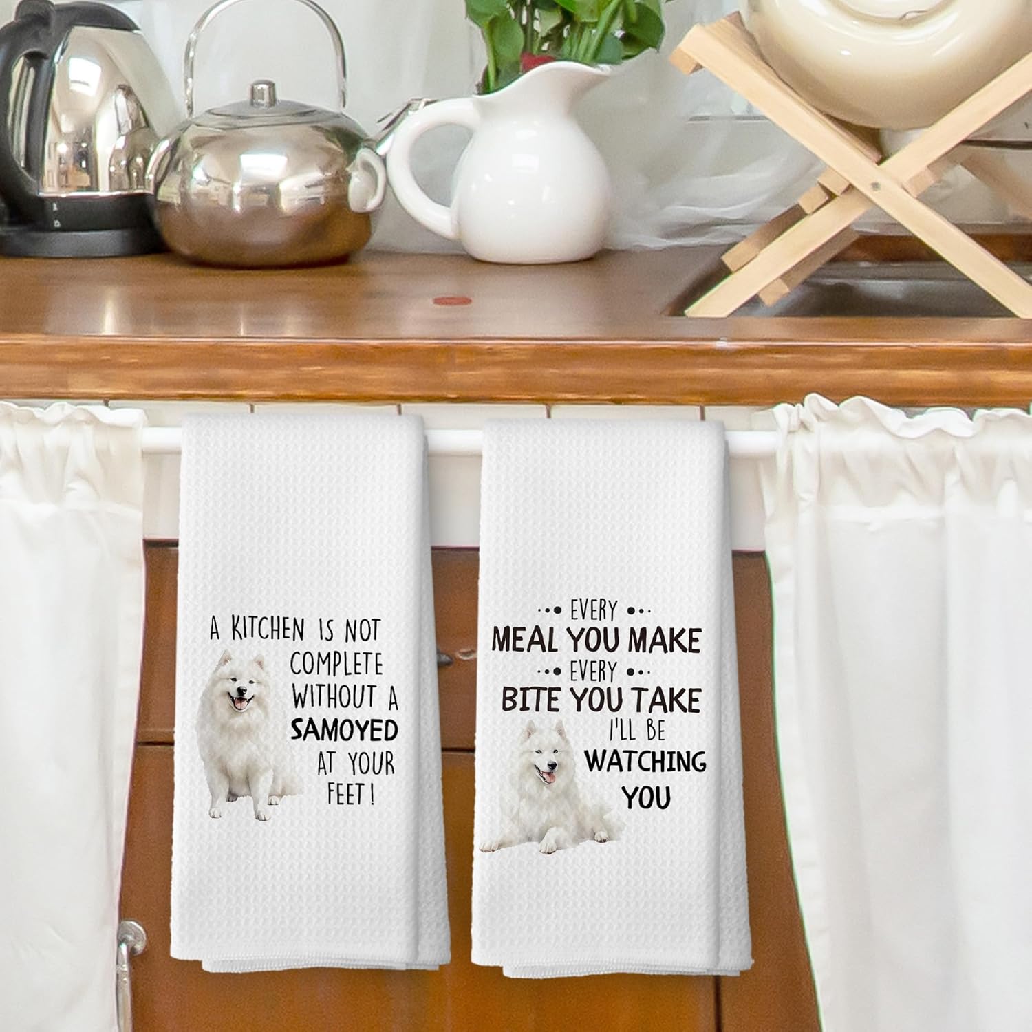Funny Samoyed Gifts Kitchen Dish Towels Set of 2, Dog Lovers Mom Gifts for Women, Dog Kitchen Decor, Dogs Pet Puppy Decor Hand Towel Tea Towels Decorations, 16x24inch - Image 2