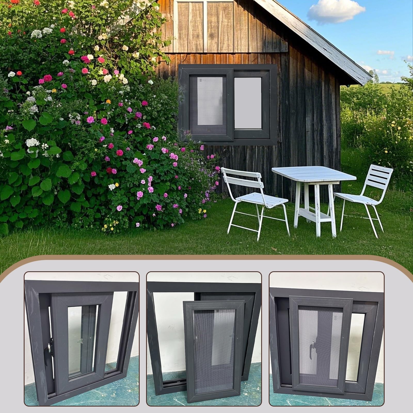 Ventana Aluminio 30x30 40x40 50x50 Ventana corredera Aislamiento con Cristal Templado y mosquitera Ventana para Casas Baño Sótano Garaje y Graneros(WxH 40x60cm)