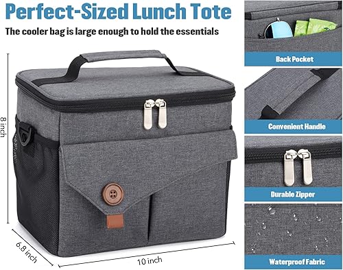 Miniatura 2 de kasibon Lonchera grande para mujeres y hombres, lonchera aislada, reutilizable, a prueba de fugas, suave, enfriadora, para el trabajo, picnic,