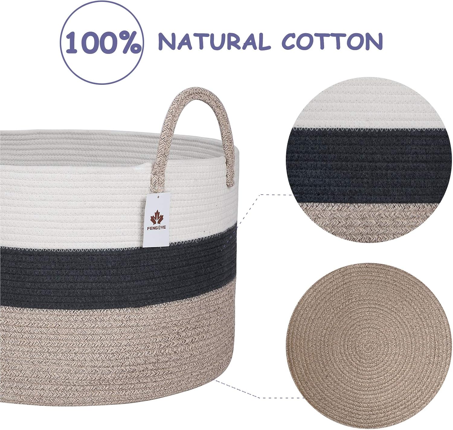 Extra Large Woven Cotton Rope Basket 21.7"X13.8" | XXXL Storage Basket Kid&Baby Clothes Hamper Laundry Bin Nursery with Handles for Toys,Towels,Pillows-Decor Blanket Basket Living Room
