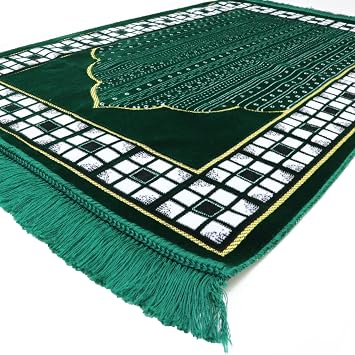 Modefa Turkish Muslim Thin Velvet Prayer Rug - Vined Arch (Green)