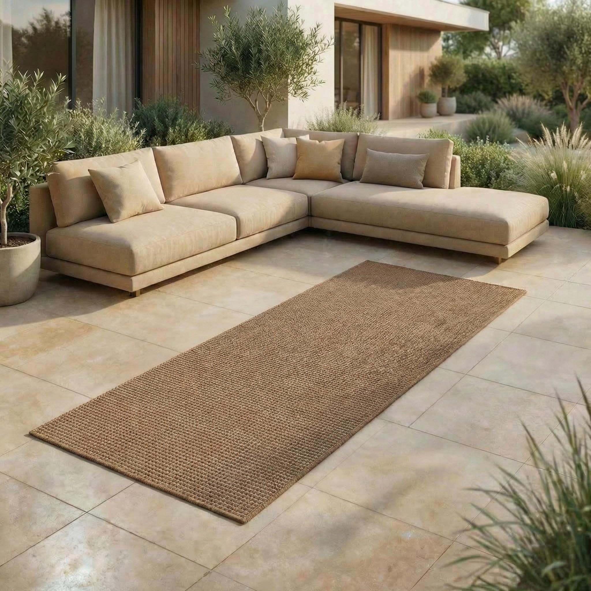 Jimri In- & Outdoor Teppich - Wetterfester Teppich für Balkon, Terrasse, Garten, Wohnzimmer, Küche - Strapazierfähiger Bodenteppich, Widersteht UV-Strahlen & Wasser