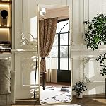 HARRITPURE 56" x21“ Miroir pleine longueur - Miroir d'angle arrondi avec support, cadre en aluminium noir Miroir plein corps debout suspendu ou mur de retenue pour chambre, salon