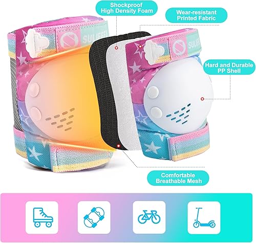 Miniatura 8 de SULIFEEL Patines ajustables para principiantes con rodilleras de unicornio arcoíris verde y rosa