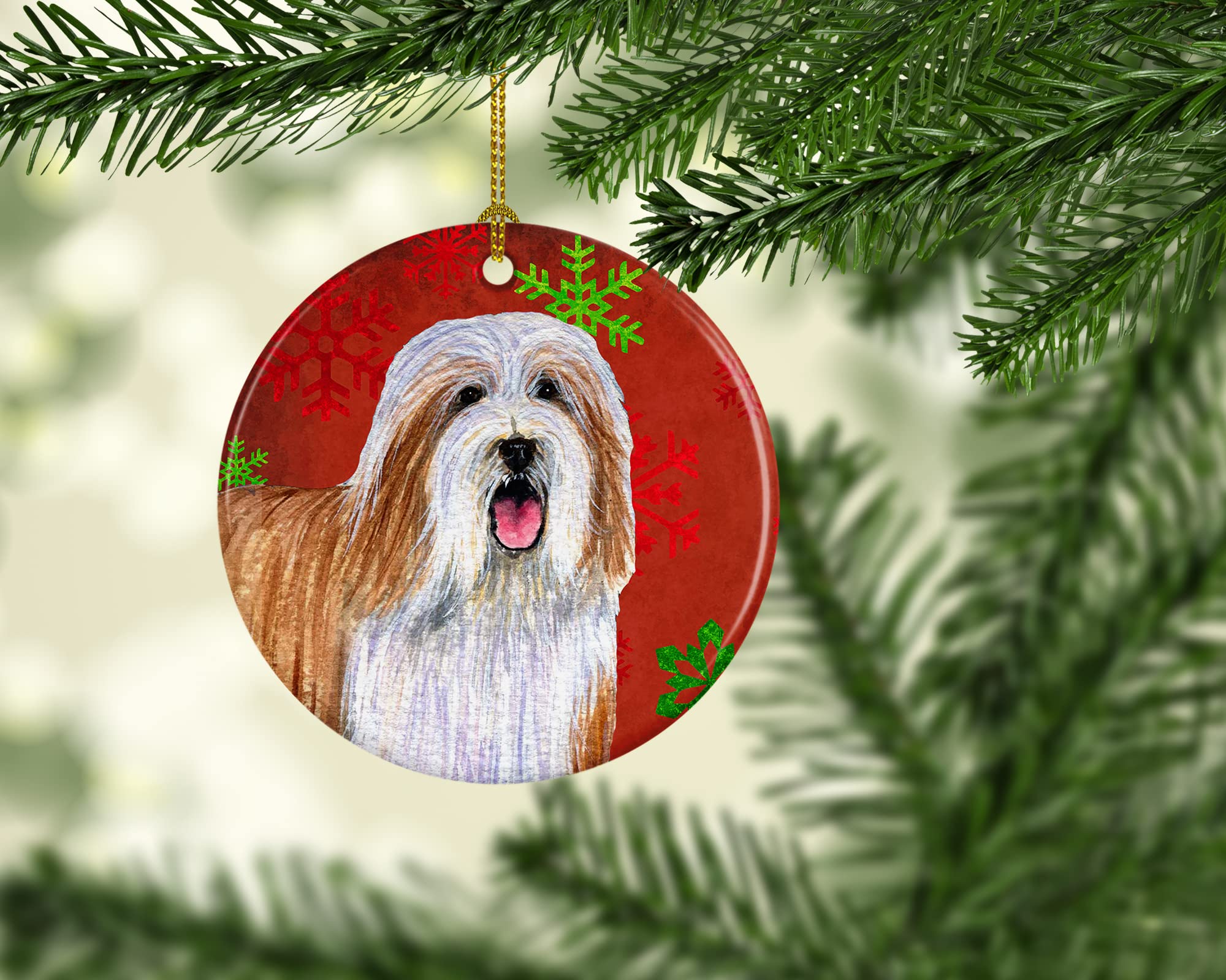 12 X 16 In. Bearded Collie Red Snowflakes Holiday Christmas Aluminum Metal Wall Door Hangin