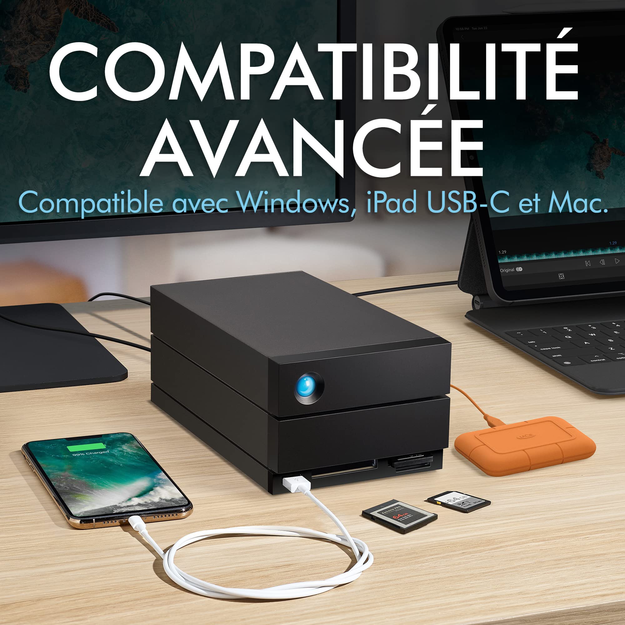 LaCie 2big Dock 36 T, disque dur externe HDD RAID, ports Thunderbolt 4 compatibles USB 4, services Rescue valable 5 ans (STLG36000400)