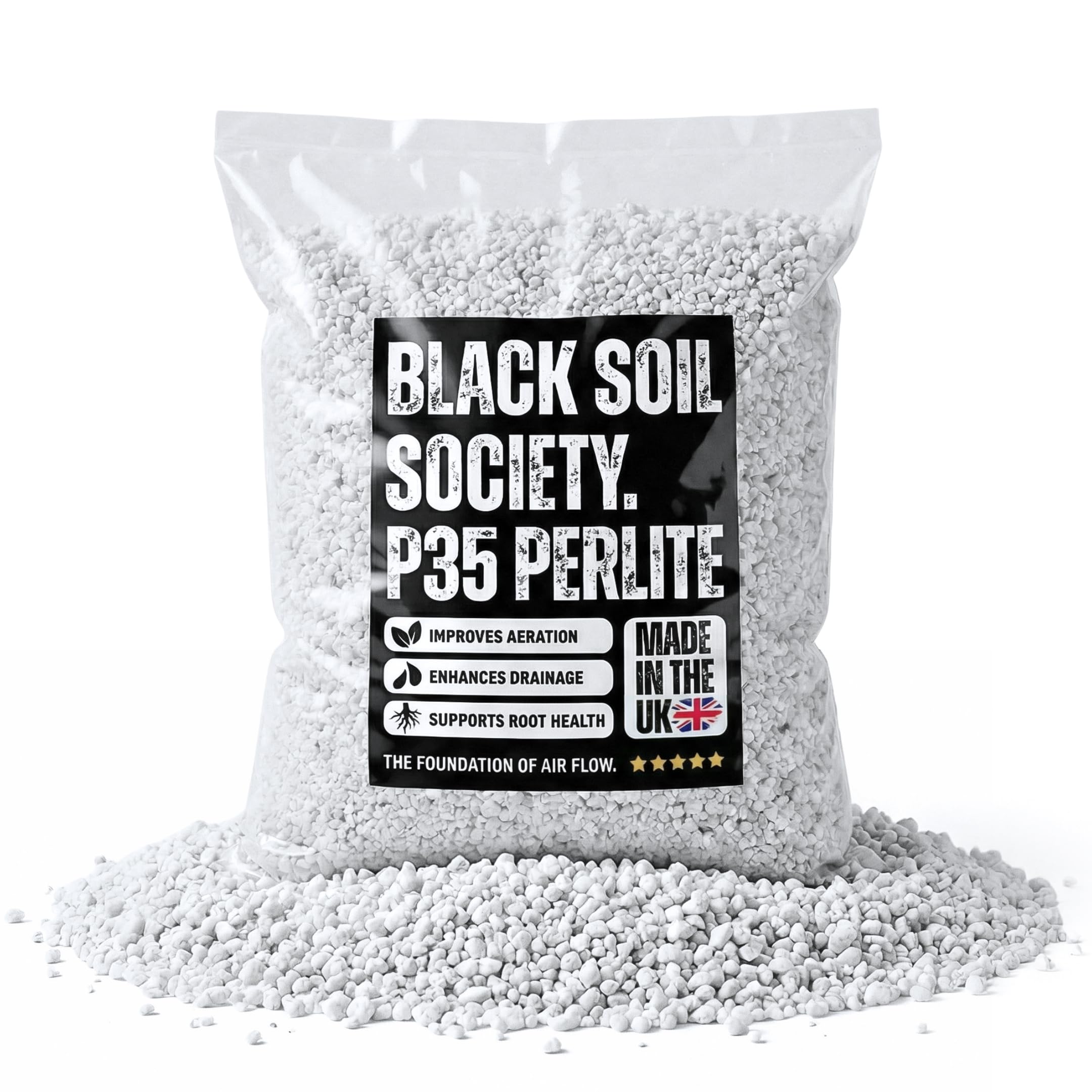 BLACK SOIL SOCIETY | Coarse Perlite Amendment – P35 Volcanic Grit – Maximum Root Respiration & Rapid Drainage – Professional Potting Soil Aerator – 100% Sterile & Inert (10L)