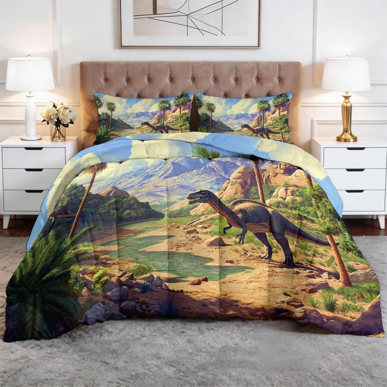 Générique Błękitna Kołdra Hipoalergiczna kołdra 140 x 200 cm, abstrakcyjny Dinozaur Góry Kołdra Luksusowy zestaw pościeli - Miękka kołdra dla dzieci Dziewcząt Chłopców Nastolatki