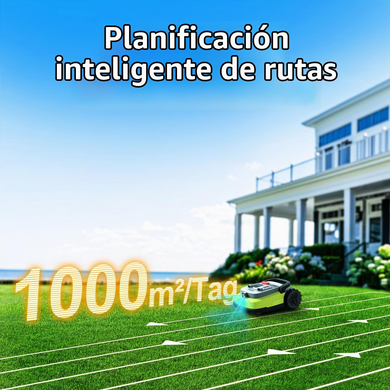 M10 Robot Cortacésped Perimetral sin Cables, Navegación Inteligente, para Jardines hasta 1000 m², Evitación de obstáculos, Control por aplicación, Pendiente del 55%