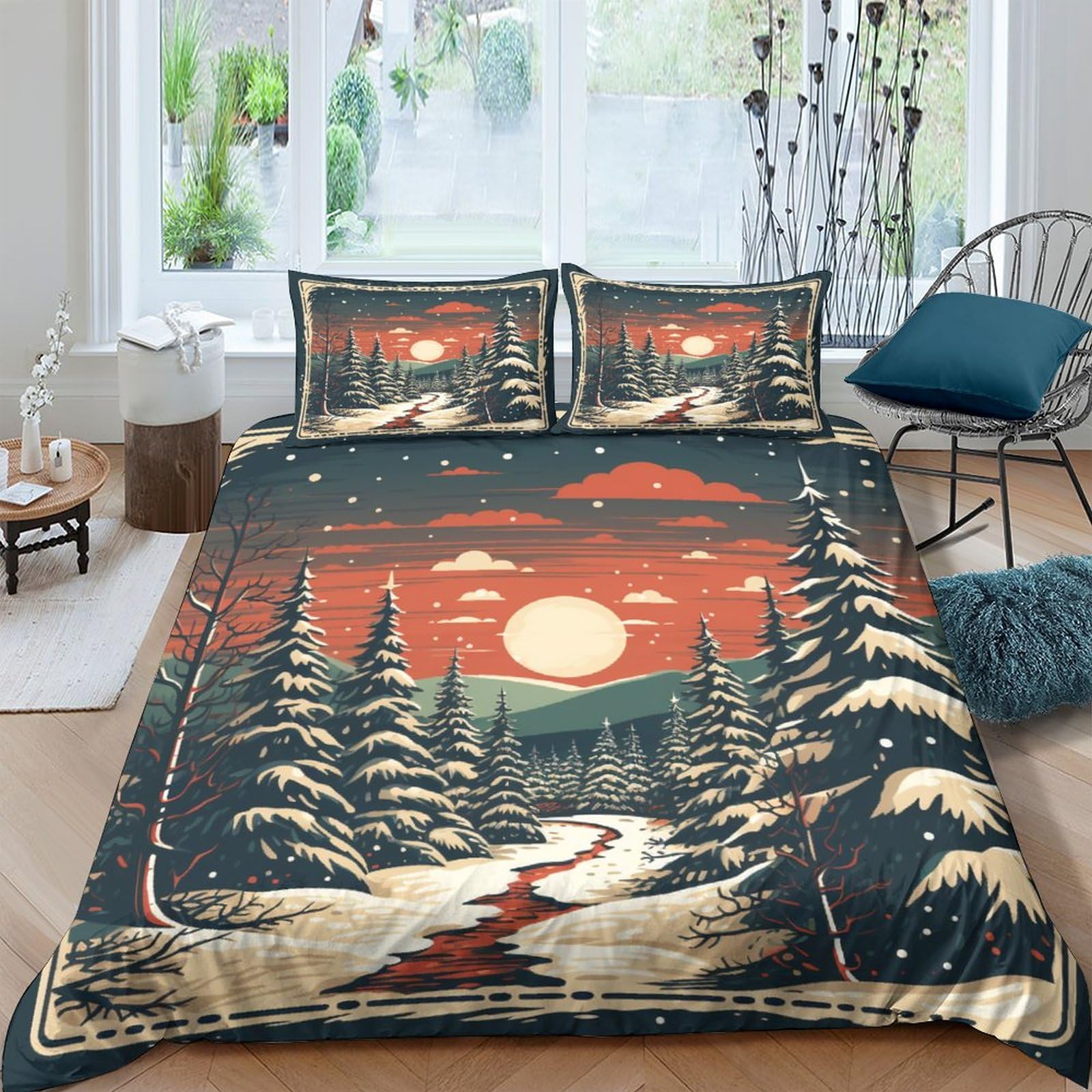 Housse de couette Noël vintage King pour réchauffer l'ambiance des fêtes en famille