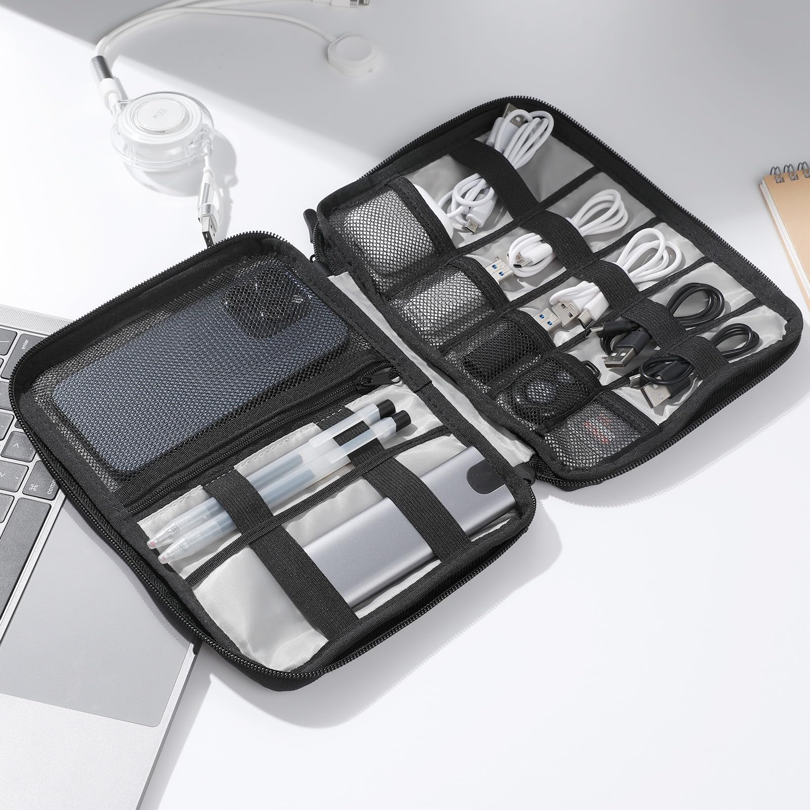Cozary Torba do przechowywania kabli, torba na kable podróżne, przenośny organizer na akcesoria elektroniczne do dysków twardych, kabli, ładowarki, kabli USB, karty SD, szara