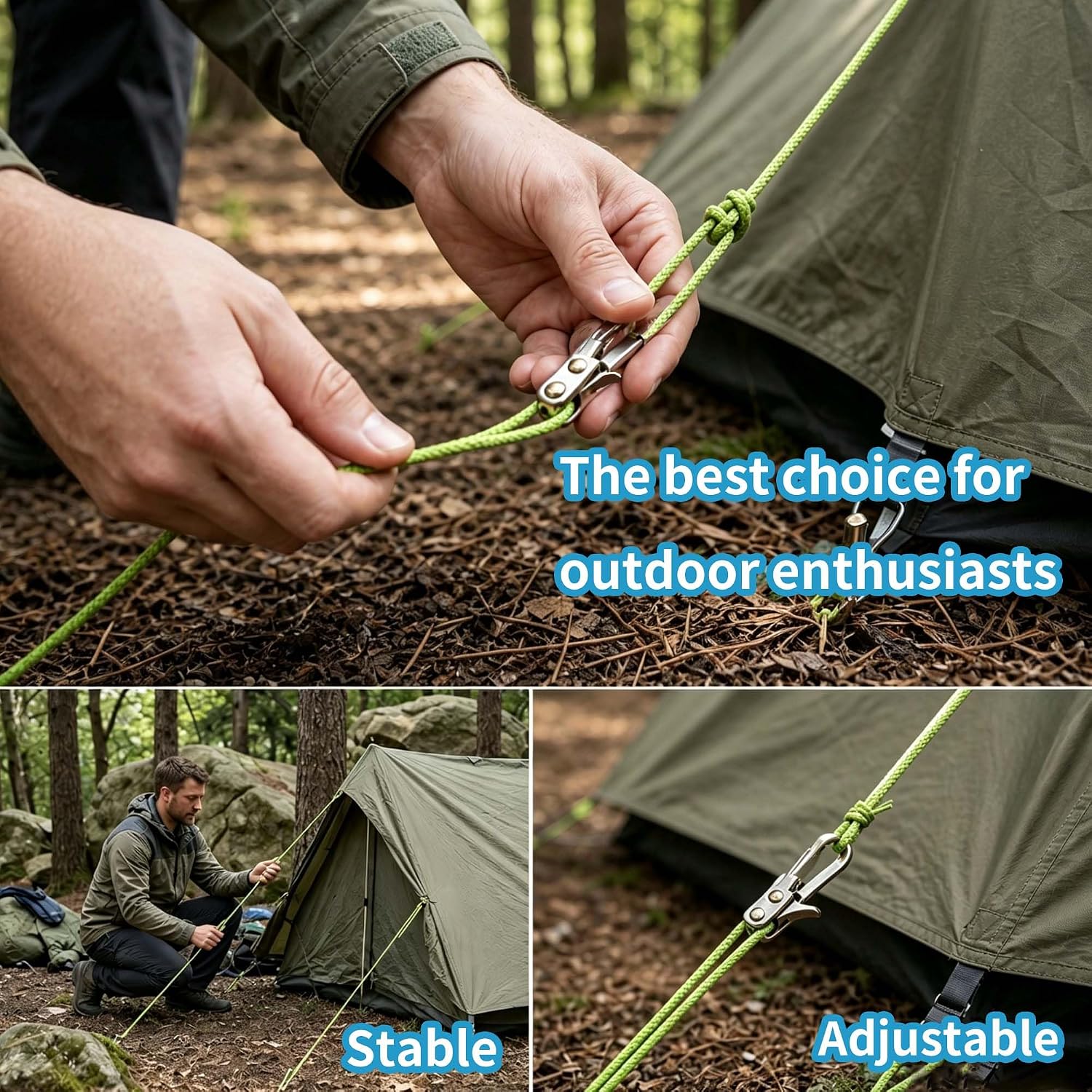 2026 Upgrade Rope Rollers Set Tightening Tool with Rope Tensioner & Nylon Cord, Durable & Anti Slip Fixed Hook Ropes Set for Tent, Hammock, Packing, Drying Clothes,(6 Rollers 6 Ropes)